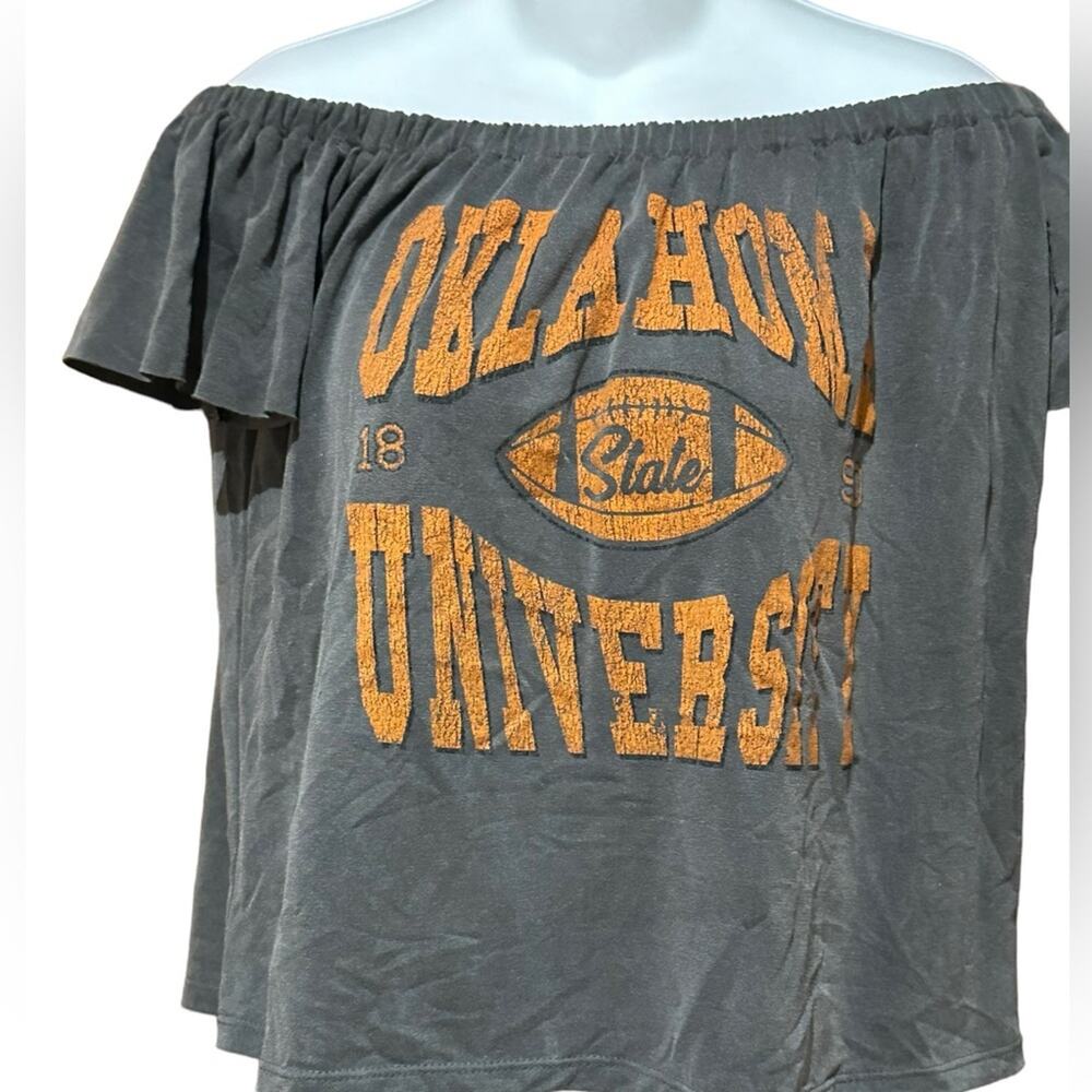 OSU Oklahoma State University Off Shoulder Gray Top by Livy Lu Womens Small